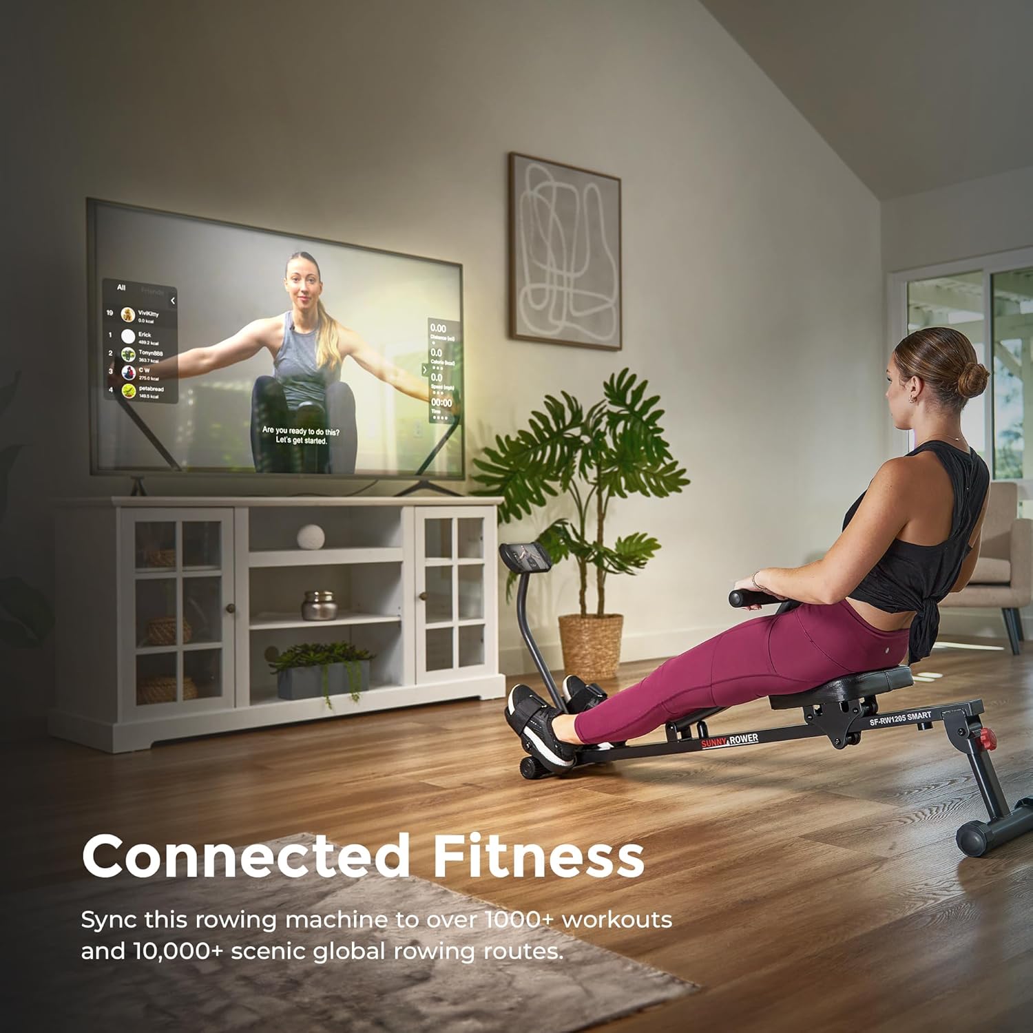 Sunny Health & Fitness Compact Adjustable Rowing Machine with 12 Levels of Resistance for Complete Body Workouts and Optional Free SunnyFit App Enhanc