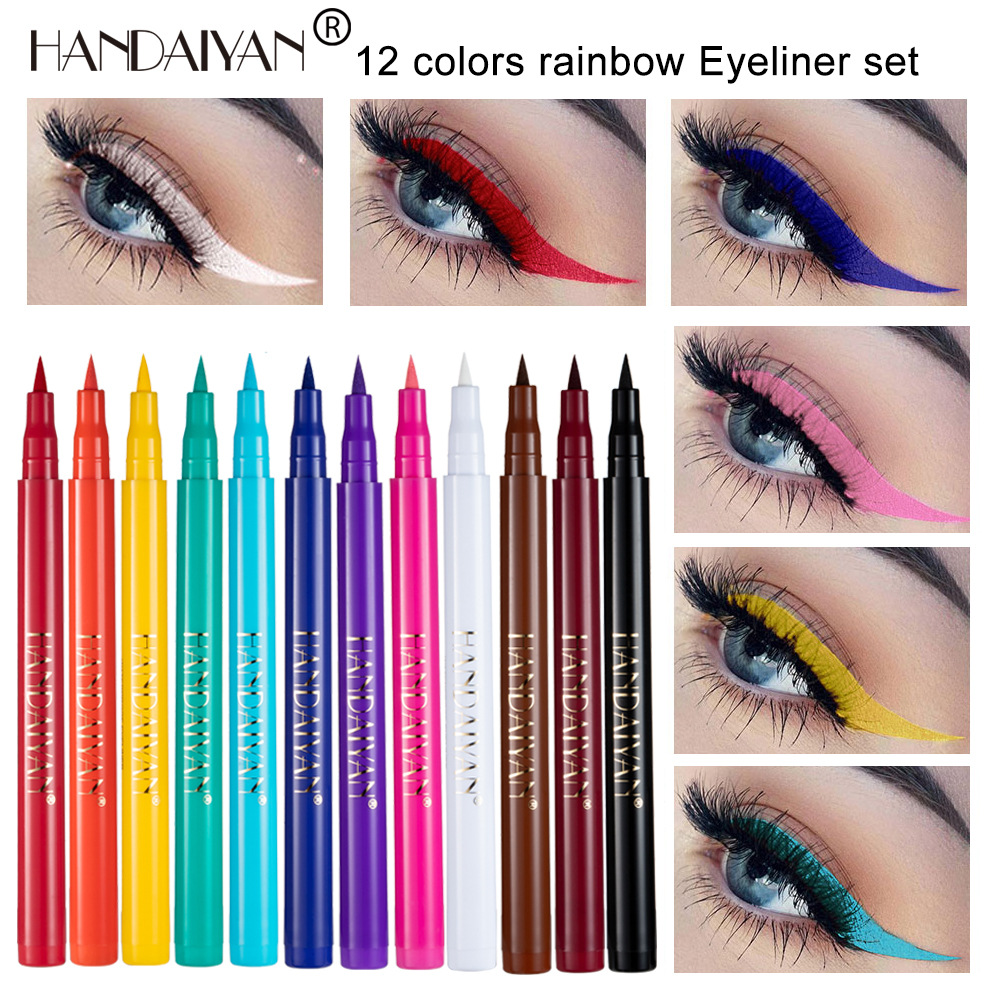 Makeup HANDAIYAN Rainbow DIY Paint eyeliner liquid is not easy to smudge and stain matte eyeliner pen