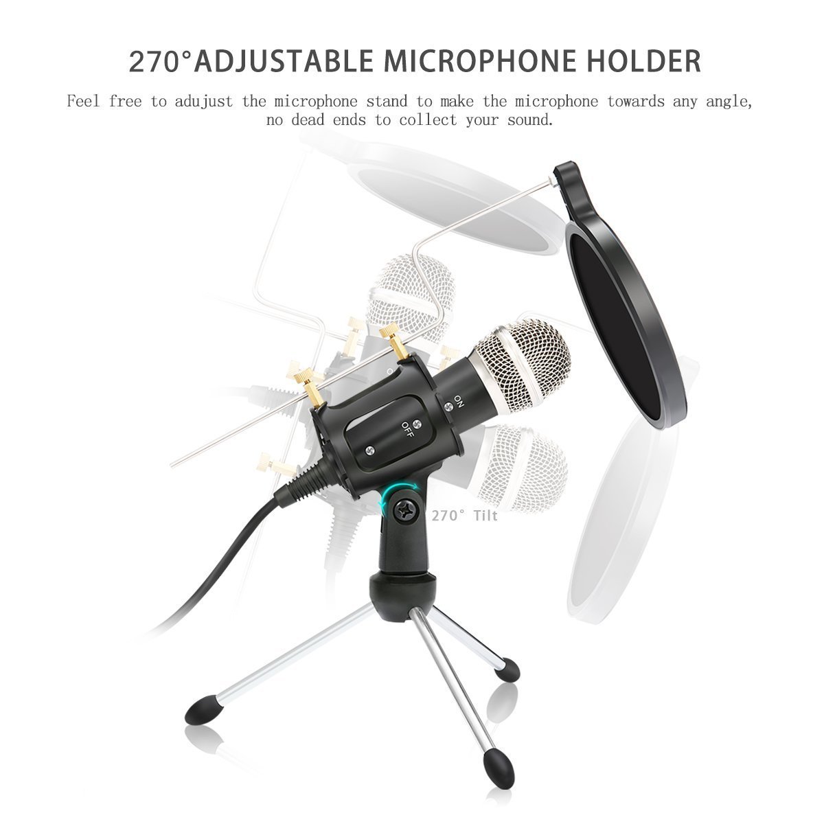 Notebook desktop computer microphone mobile phone K song voice condenser microphone with bracket set