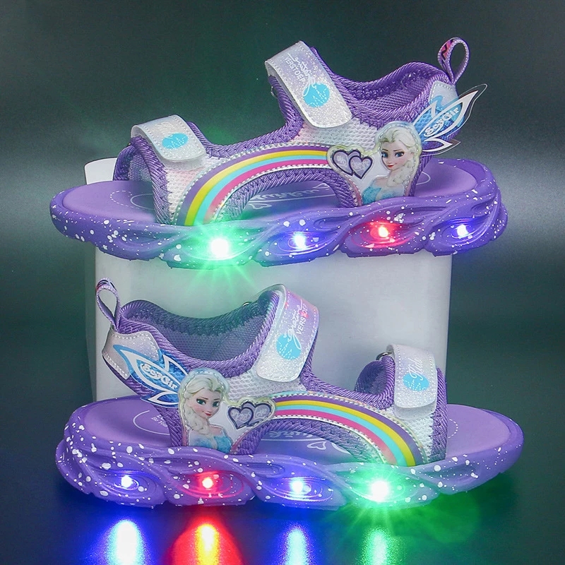 Disney Cartoon Frozen 2 Girls Casual Shoes LED Light Up Sneakers Elsa Princess Shoes Baby Toddler Shoes Girl Birthday Present