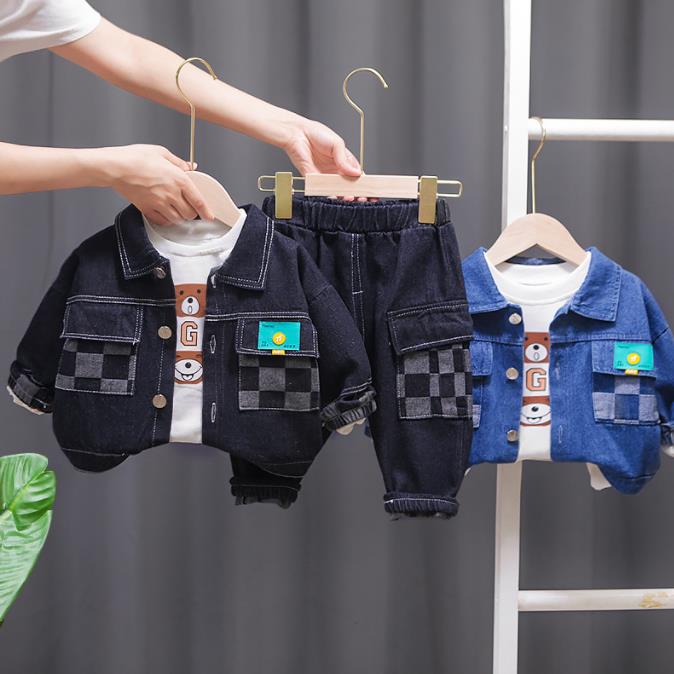 boys jeans Children Clothing Boys Sets Costume For Kids Clothes Sets T-shirt+Jeans +jacket 3pics/ sets boys jeans