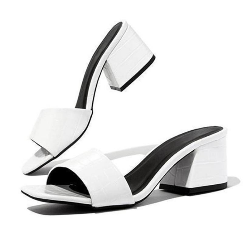 Fashion Women Pumps Slippers Ladies Square Toe Female Slides Summer Shoes Sandals High Heels