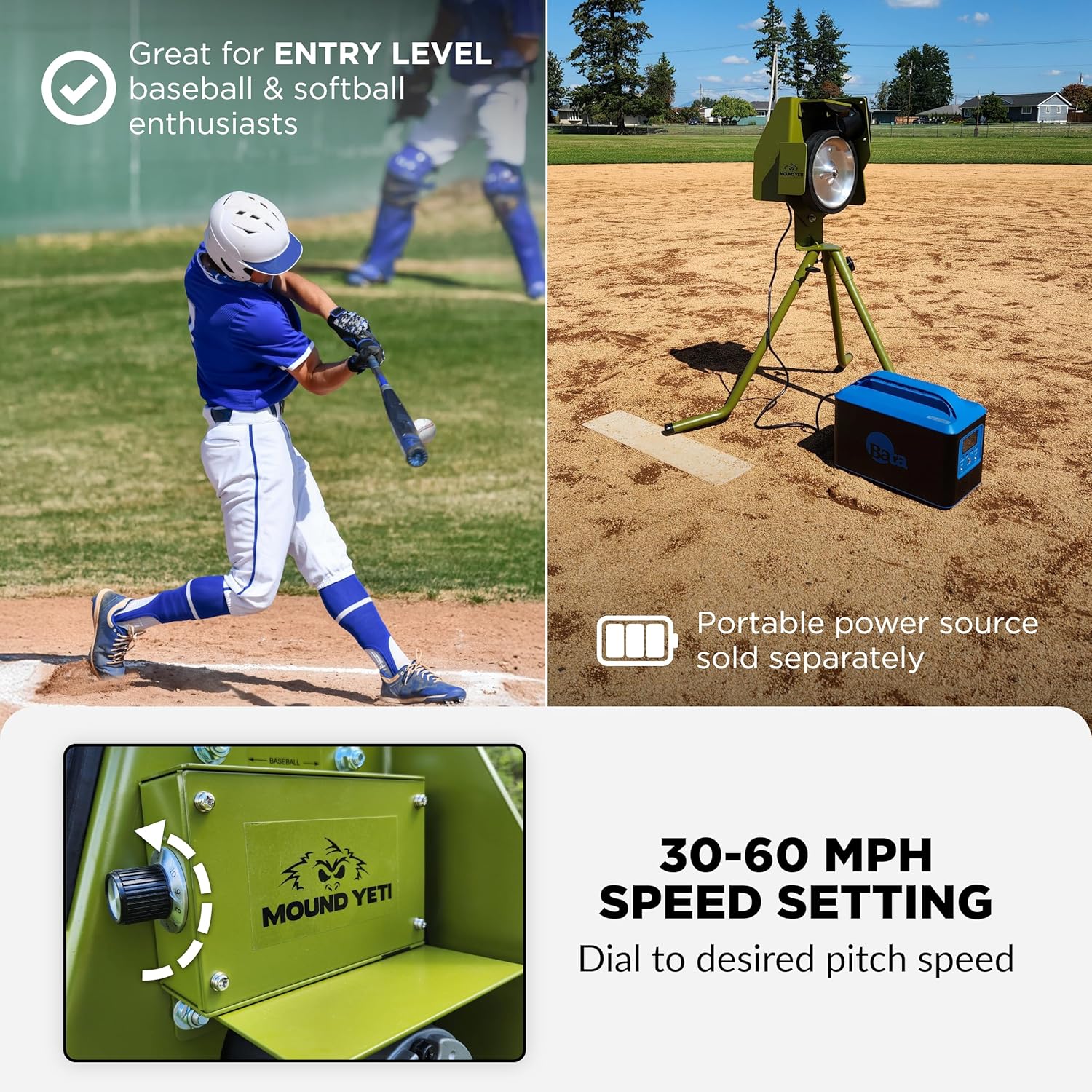 Mound Yeti Baseball Softball Pitching Machine, Youth and Adult Single Wheel Pitching Machine for Baseball and Softball, Training Equipment