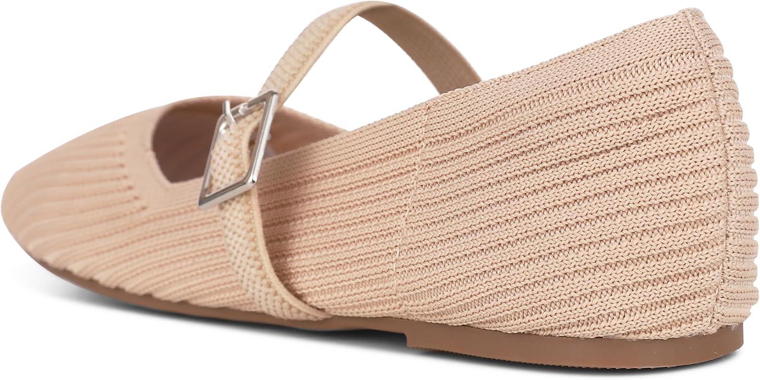 CELNEPHO Flats for Women Mary Jane Shoes Ballet Flats Shoes Square Toe with Ankle Strap Dressy Comfortable Office Shoes