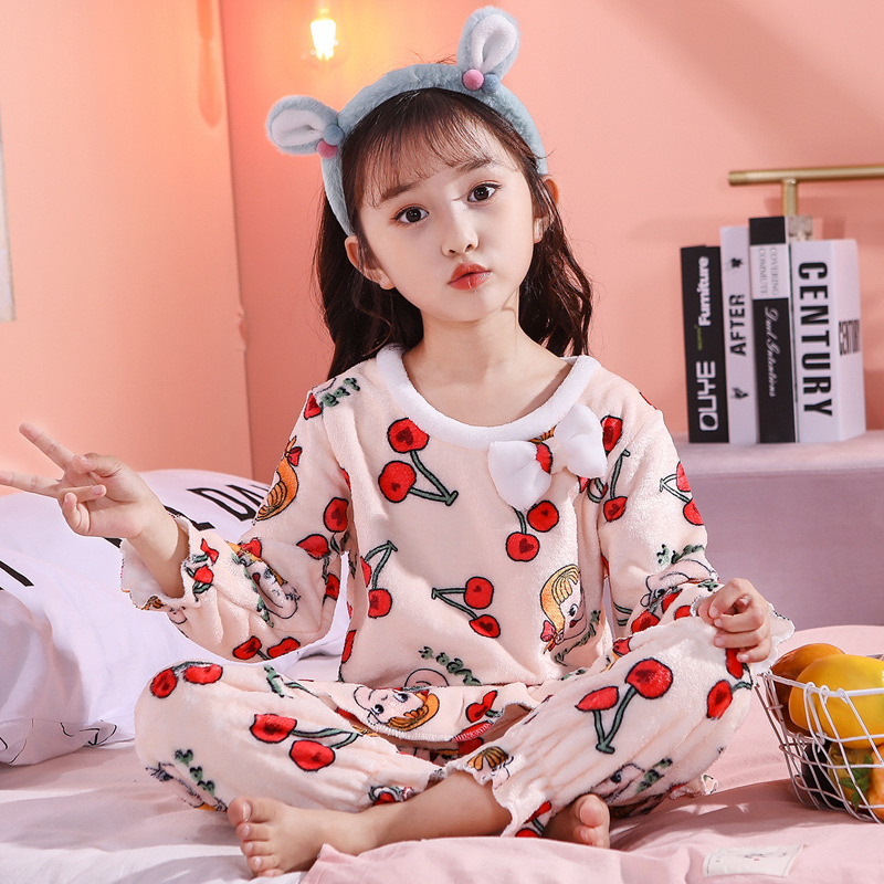 New winter children's pajamas Winter plush thickened coral velvet for boys and girls Flannel household clothes