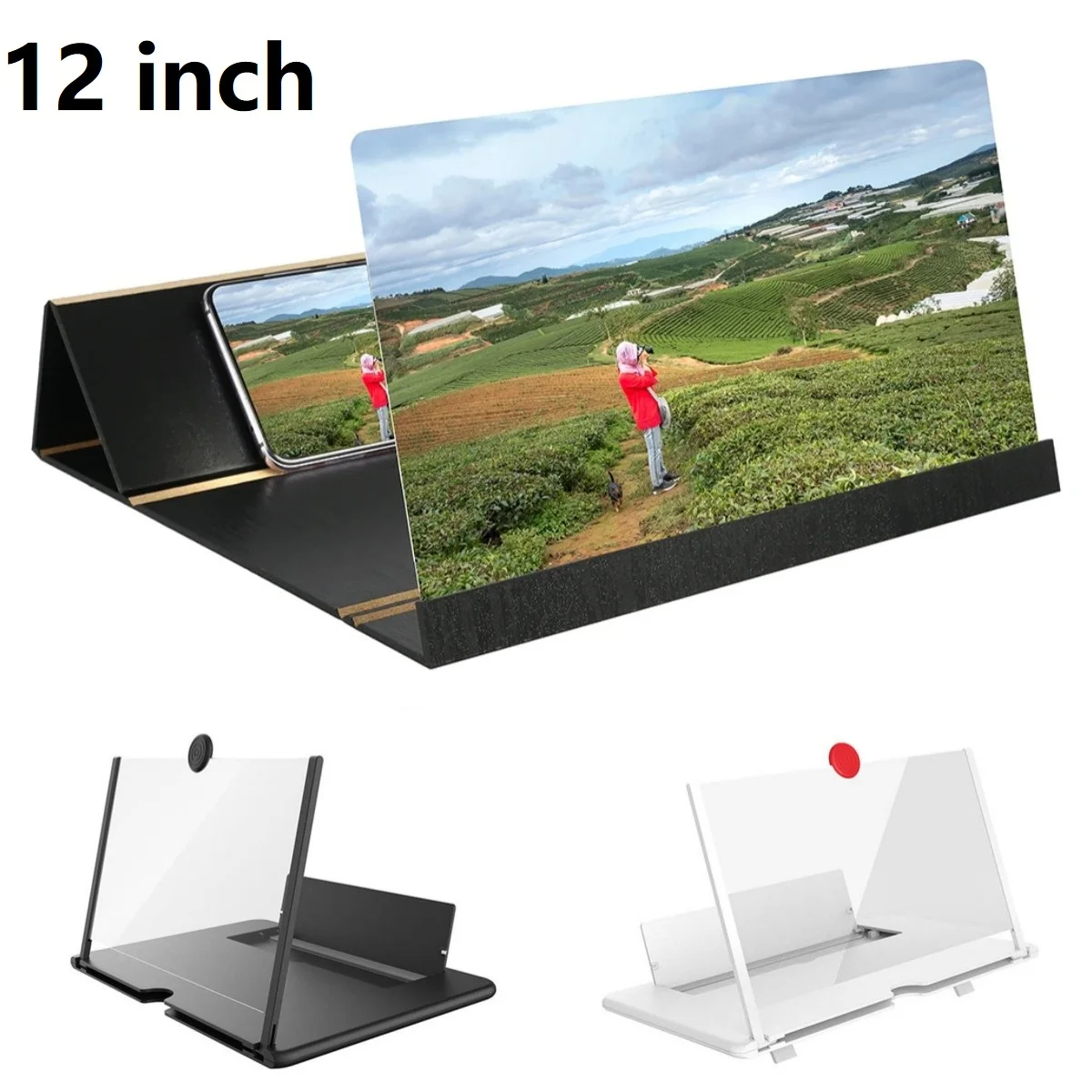 12 Inch Screen Amplifier 3D Folding Screen Magnifier Universal Mobile Phone Video Magnifying Glass Bracket Screen Enlarger Stand