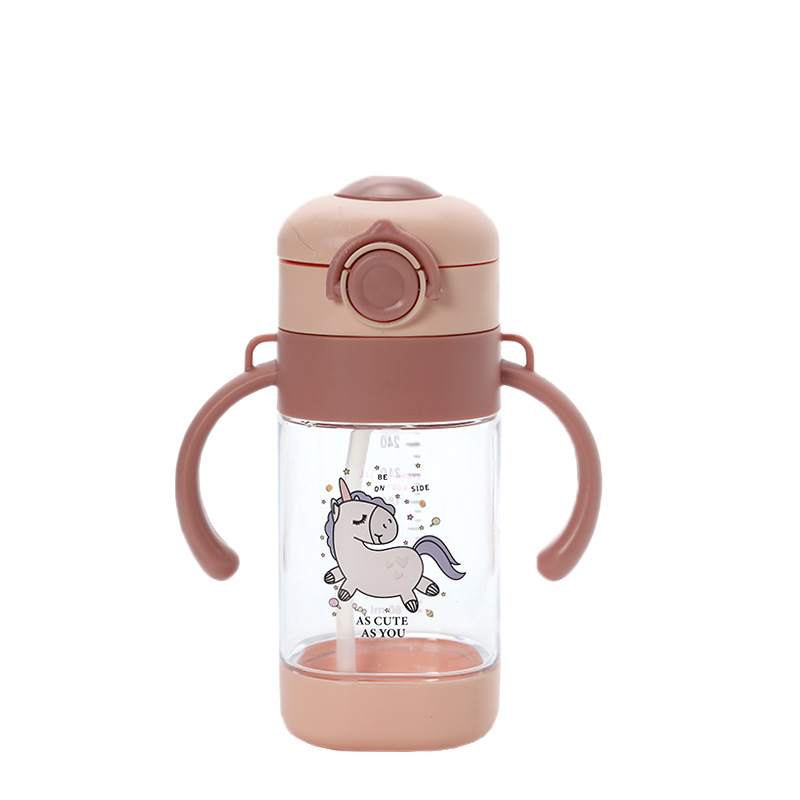 Children's bounce cup with square sling Baby dual-use learning to drink cup with handle baby learning to drink straw cup 360ML