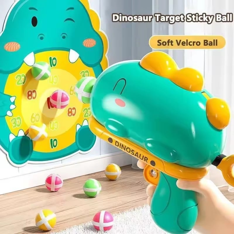 1 Set Catapult Target Dart Board Sport Softball Interactive Toys For Boys Girls Gift Kids Cartoon Dinosaur Sticky Ball Gun Toy