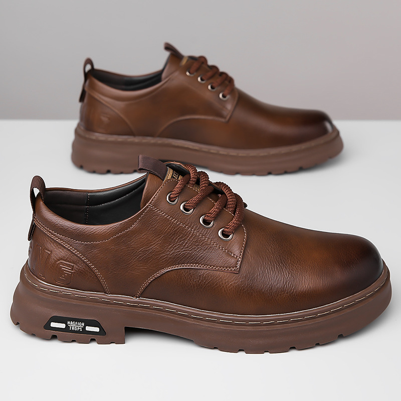 Retro New Men's Leather Shoes Handmade Business Casual Workwear Men Shoes Solid Color Lace Up Soft Sole Breathable Sports Shoes