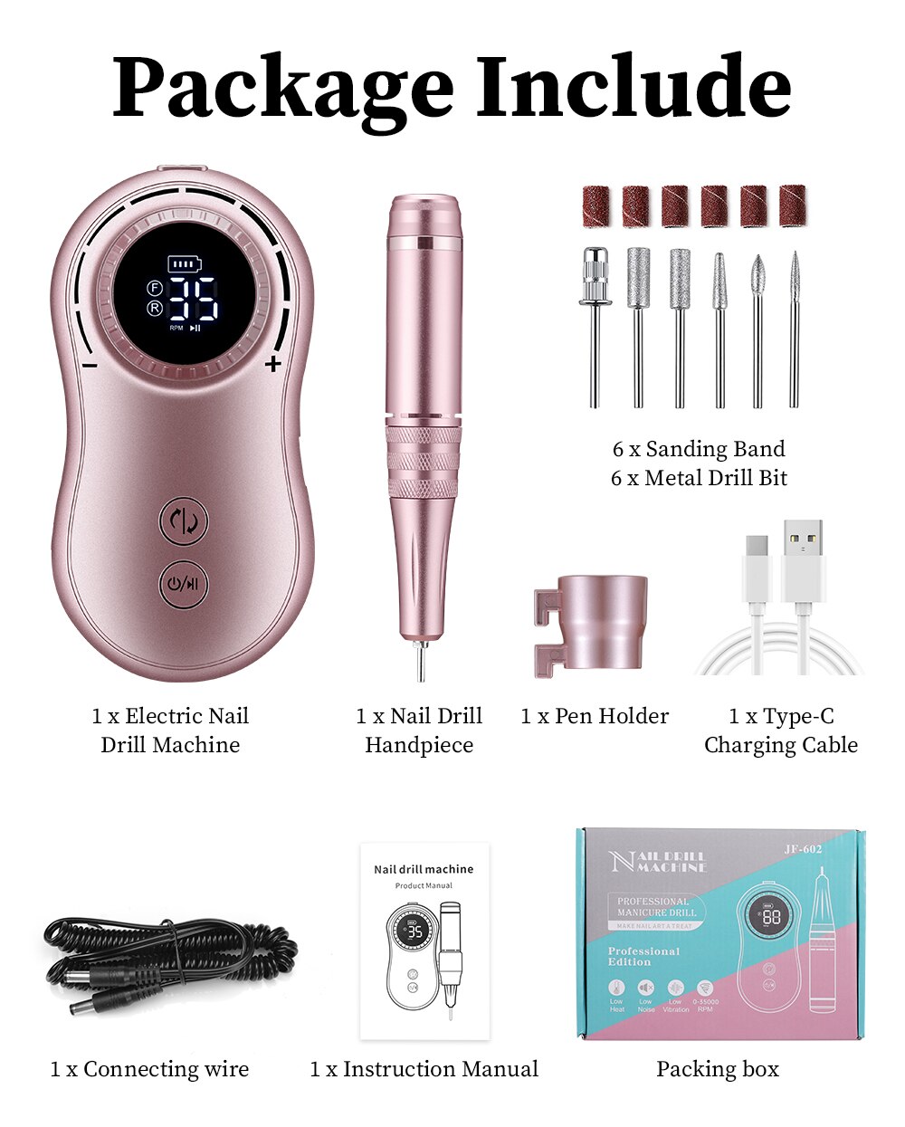 35000RPM Nail Drill Machine Rechargeable Nail File Nails Accessories Gel Nail Polish Sander Professional Tool Manicure Set