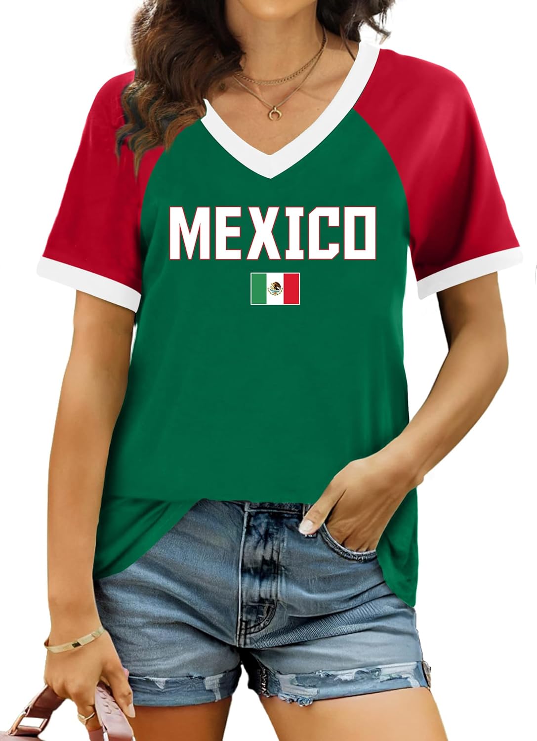 LAZYCHILD Mexico Shirts for Women Mexican Graphic T-Shirts Mexico Flag Print Casual Short Sleeve Tops