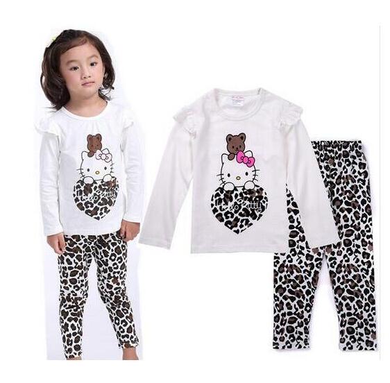 Kids Girls Tops+Leopard Pants Pyjamas Pajamas Sets Sleepwear Long Sleeve Pajama Baby Pjs Children 7years Kids Clothes 90-130cm