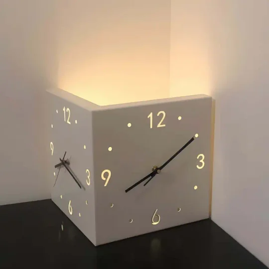 Modern Dual-Sided Luminous Corner Wall Clock with Voice & Light Sensor