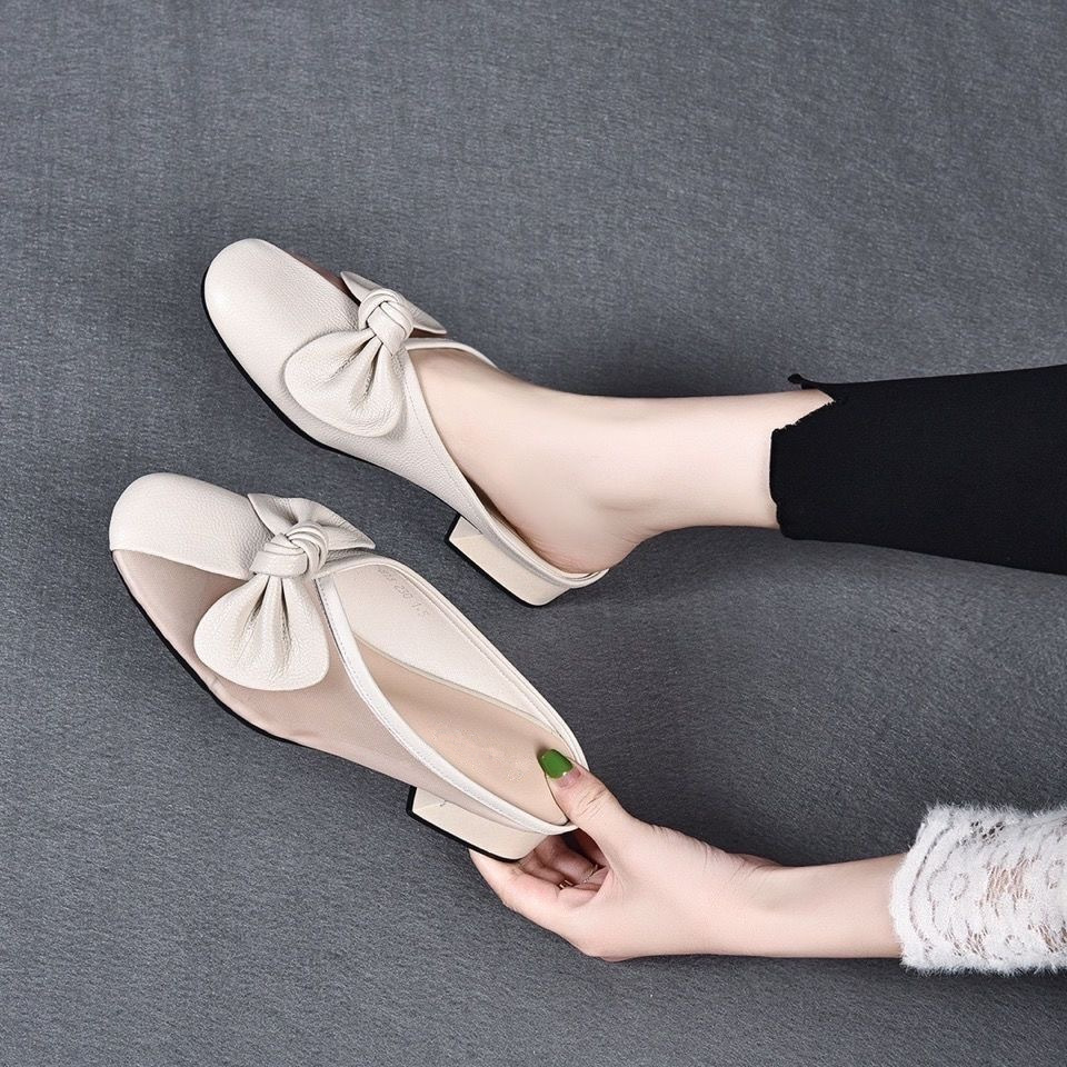 Women's Slippers Summer Sandals Bow Mesh BreathabLow-Heeled Anti-slip Femme Sandals
