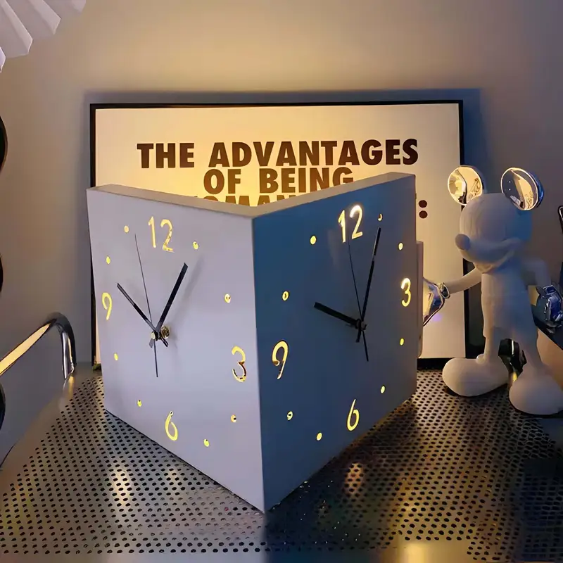 Modern Dual-Sided Luminous Corner Wall Clock with Voice & Light Sensor