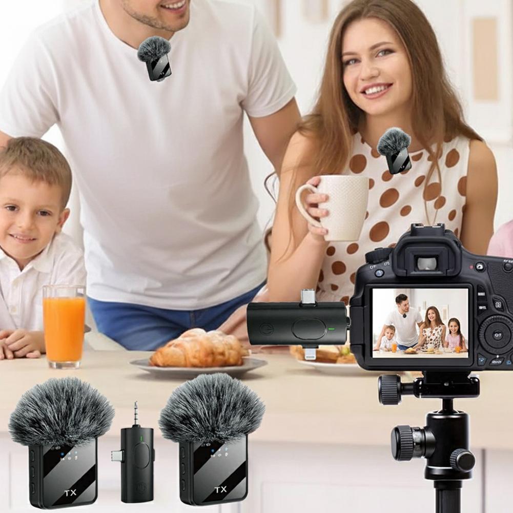 Wireless Lavalier Microphone For Apple Android Noise Cancelling Clip-On Mic Rechargeable Portable For Podcast