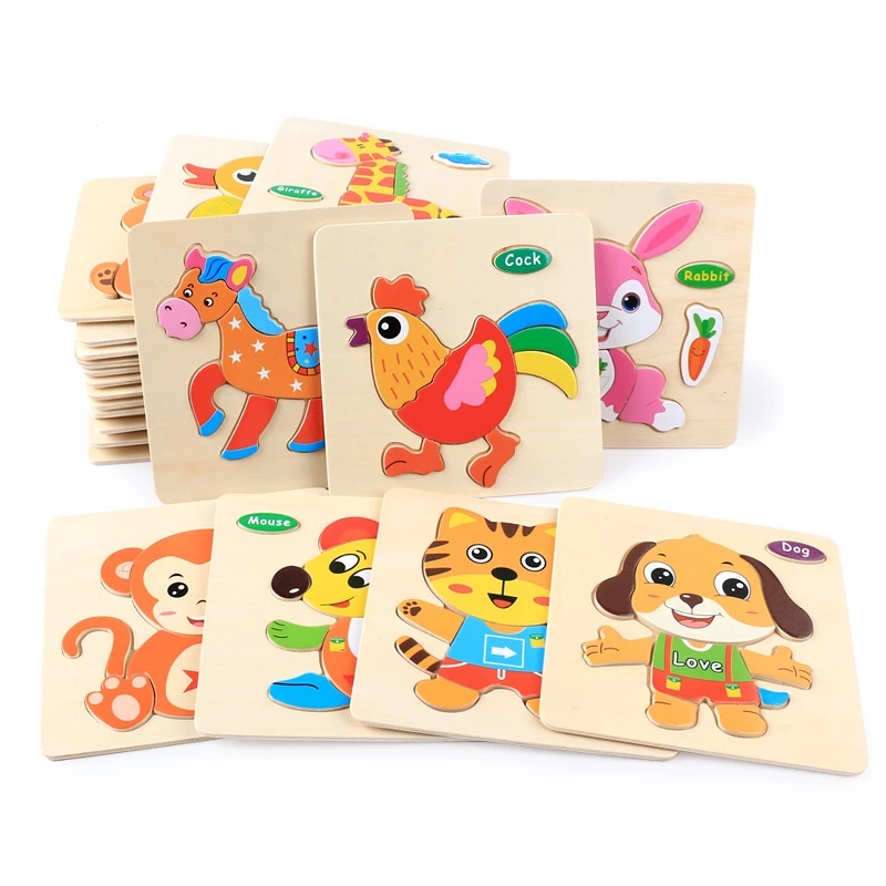 Baby Toys 3D Wooden Puzzle Jigsaw Toys for Children Cartoon Animal Puzzles Intelligence Kids Early Educational Brain Teaser Toy