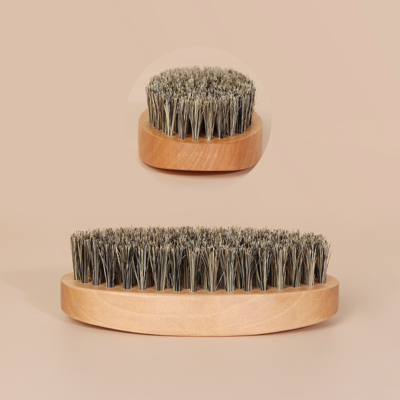 New Man Boar Bristle 360 Wave Wood Beard Brush Face Massage Facial Hair Cleaning Brush For Men's Mustache Shaving Brush