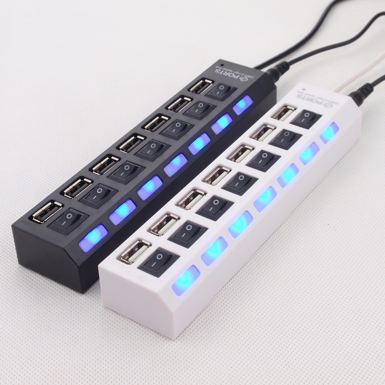 USB 2.0 Hi-Speed 7-Port Splitter Hub Adapter on/off Switch For PC Laptop