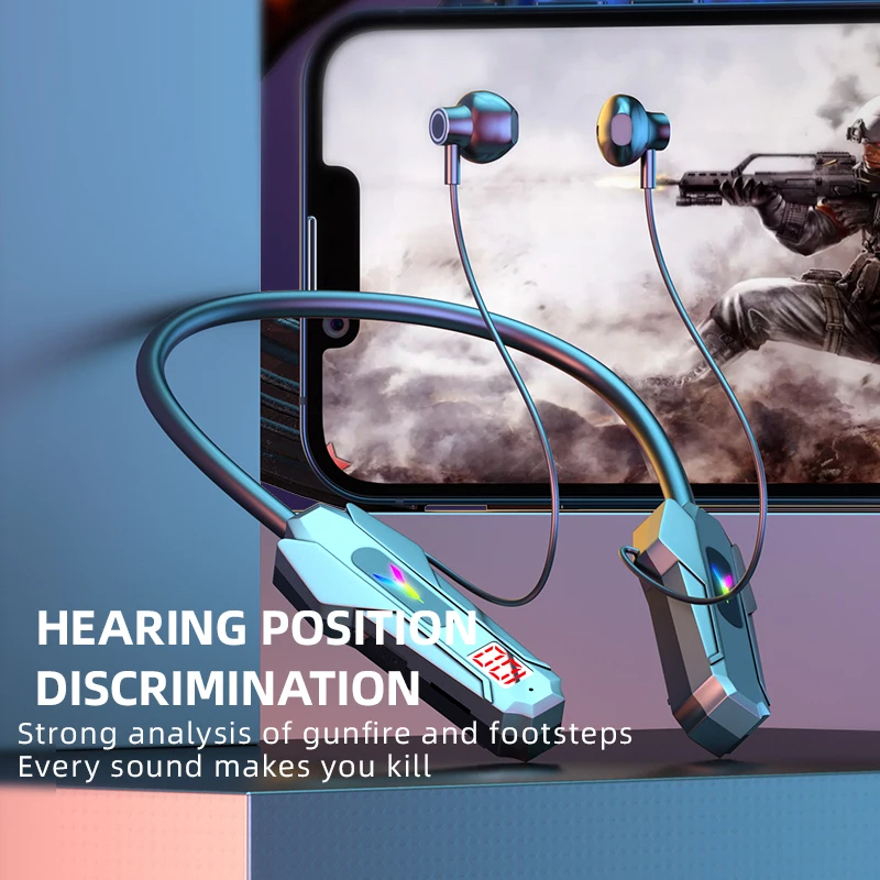 LED Display Long-lasting Wireless Bluetooth Earphones Neckband Gaming Headphones Waterproof Sports Magnetic Headsets with HD Mic