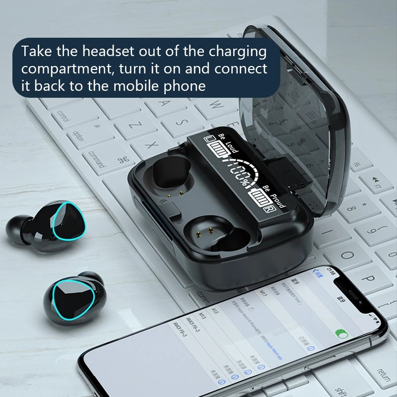 M10 Bluetooth Headset Dual Ear Stereo Sports TWS Wireless 5.2 Digital Bluetooth Headset