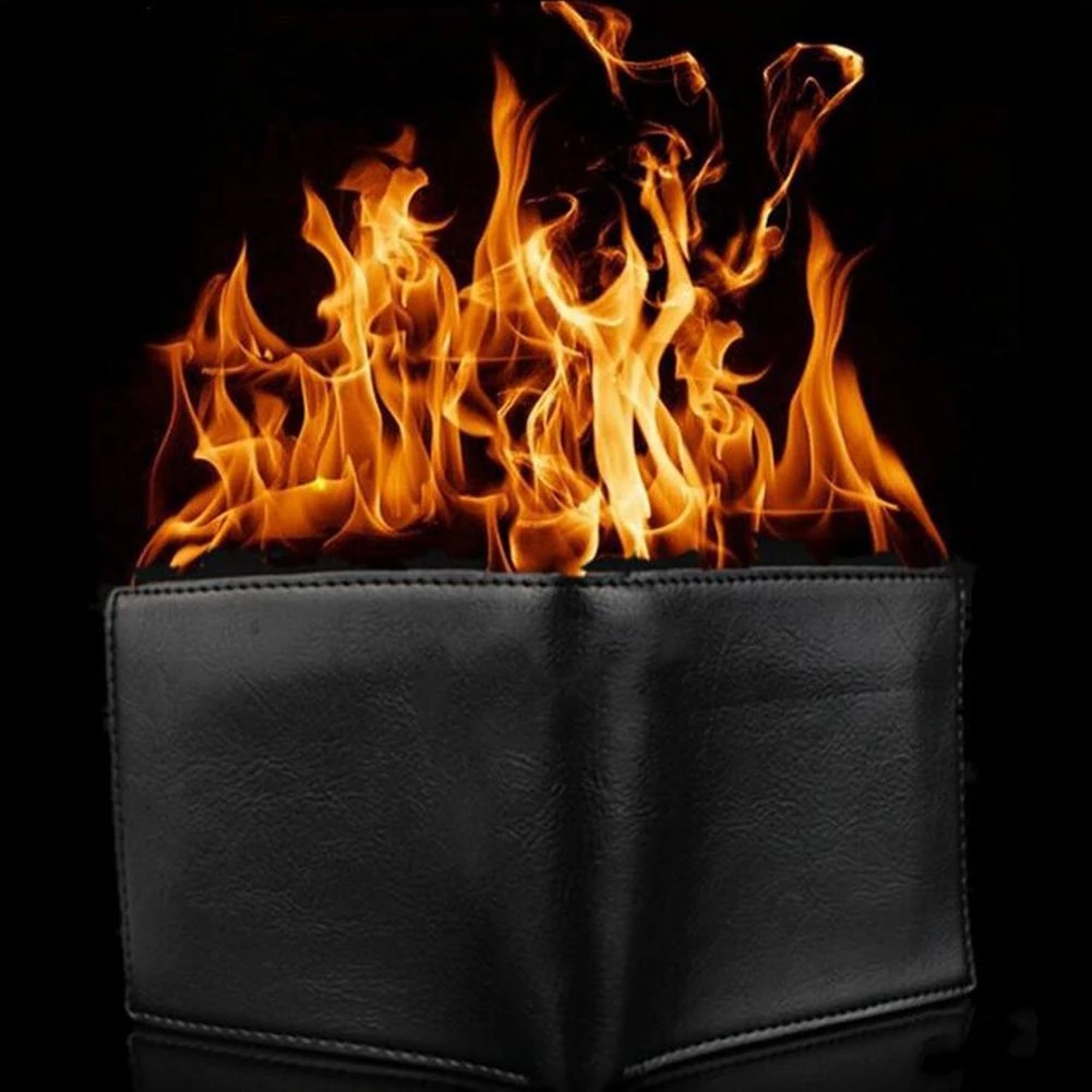 Magic Trick Big Flame Fire Wallet Stage Street Show Faux Leather Bifold Purse