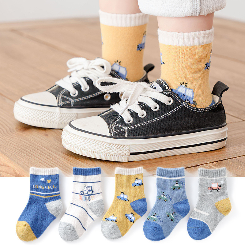 5 pairs of medium tube pure male autumn and winter female baby cartoon children's socks polyester cotton floor socks