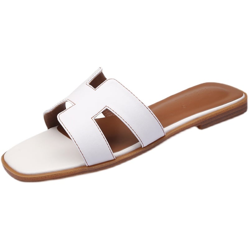Herm è s slippers for women, fashionable flat beach shoes for outdoor wear, beach one line plus size slippers