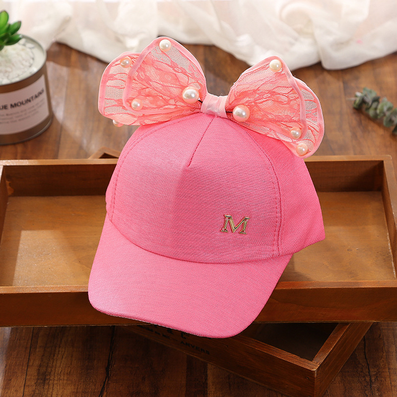 Girls Hat Lace Big Bow Child Baseball Cap M Letter Pearl Cap