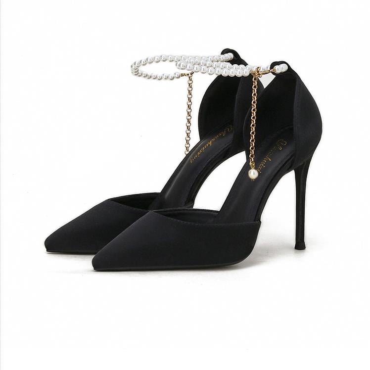 New Pointed High Heels with Thin Heels and Shallow Mouth, Fashionable French Fairy Style Pearl Baotou Hollow Women's Sandals
