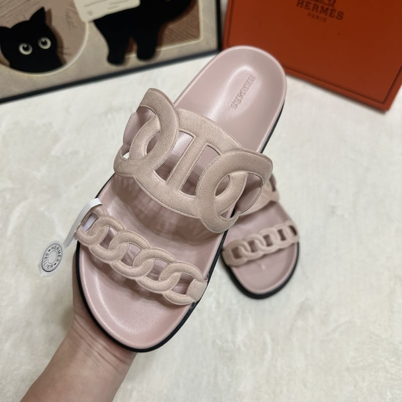 Hermes Spring and Summer Classic Pig Nose Slippers Chypre Women's Erlong Slippers One Stirrup Beach Flat Sandals