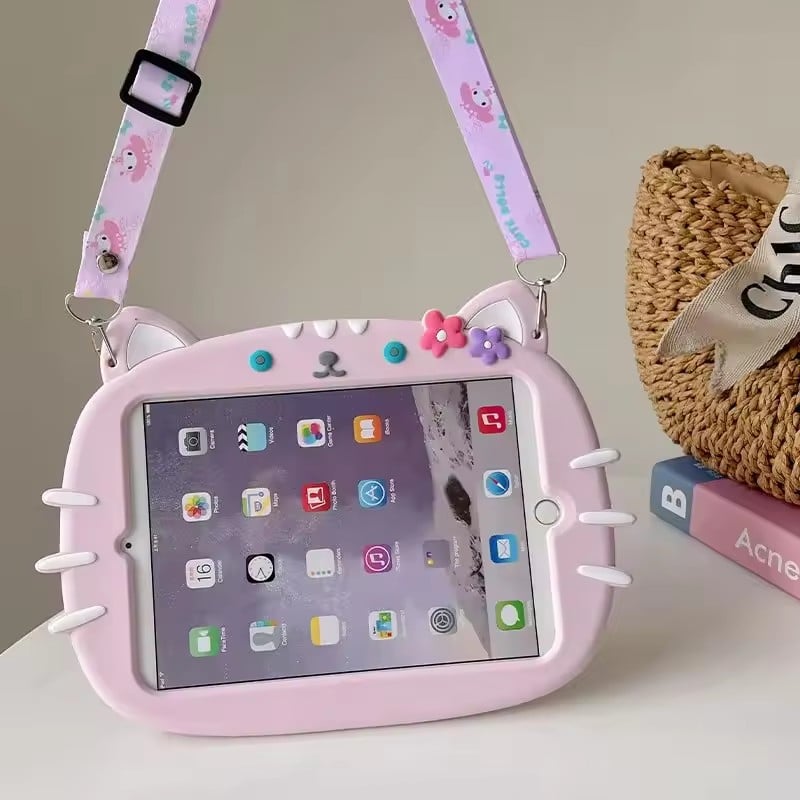 3D Cute Cat Case for iPad Pro 11 inch 3rd /2nd / Pro11 M4 2024 Air 11 Air 4 5 Cartoon Soft Silicone Case Kids Boys Girls