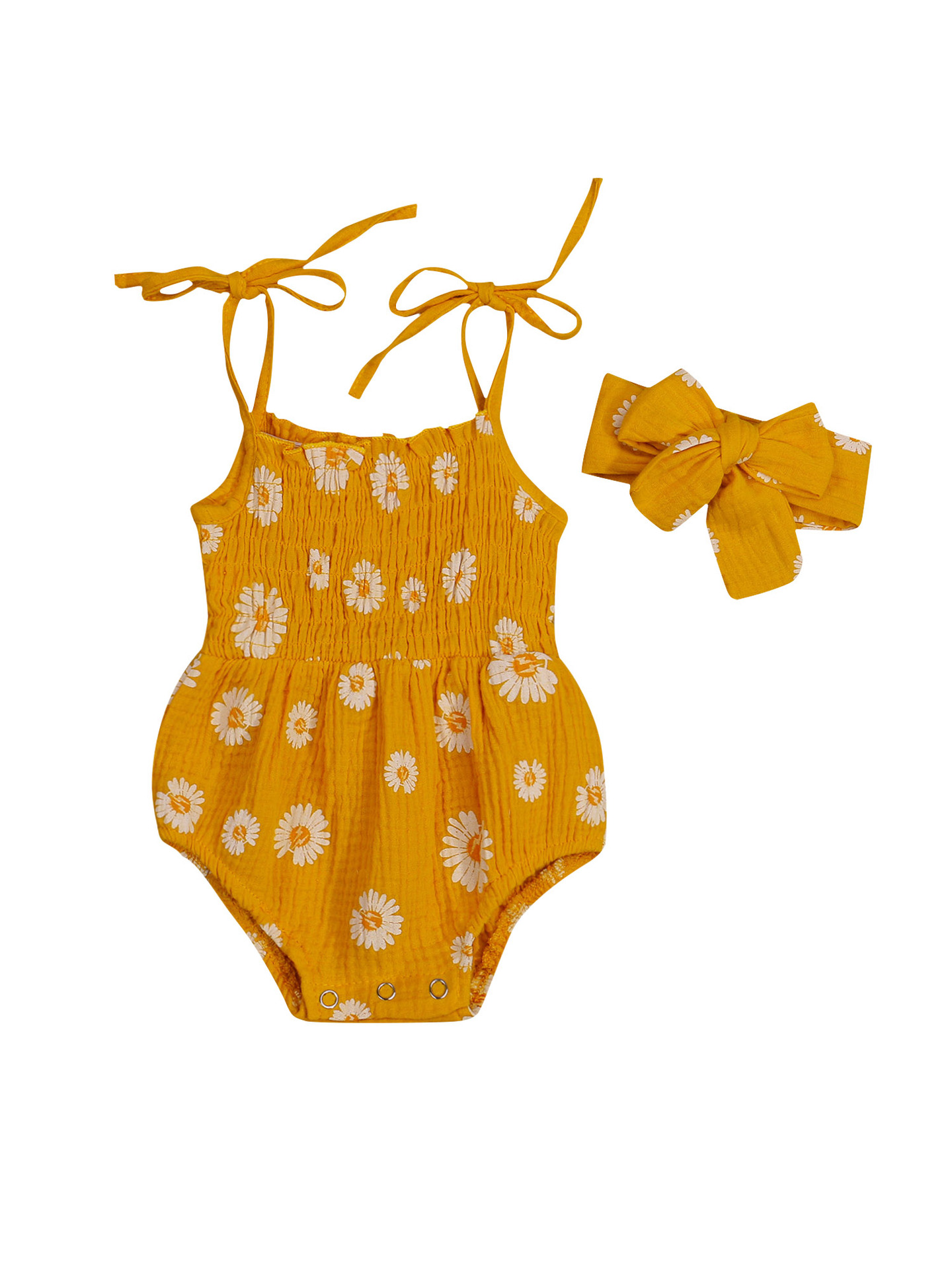 Summer Solid Newborn Baby Girls Cotton Linen Bodysuits Sleeveless Strap Jumpsuits+Headband 2Pcs Outfits Beachwear