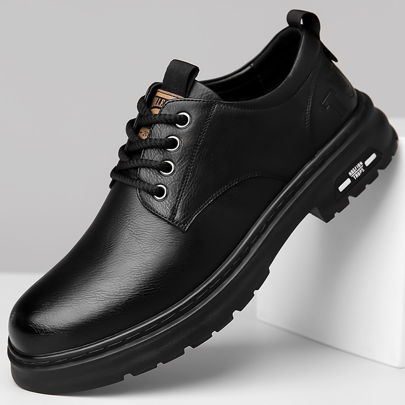 Retro New Men's Leather Shoes Handmade Business Casual Workwear Men Shoes Solid Color Lace Up Soft Sole Breathable Sports Shoes
