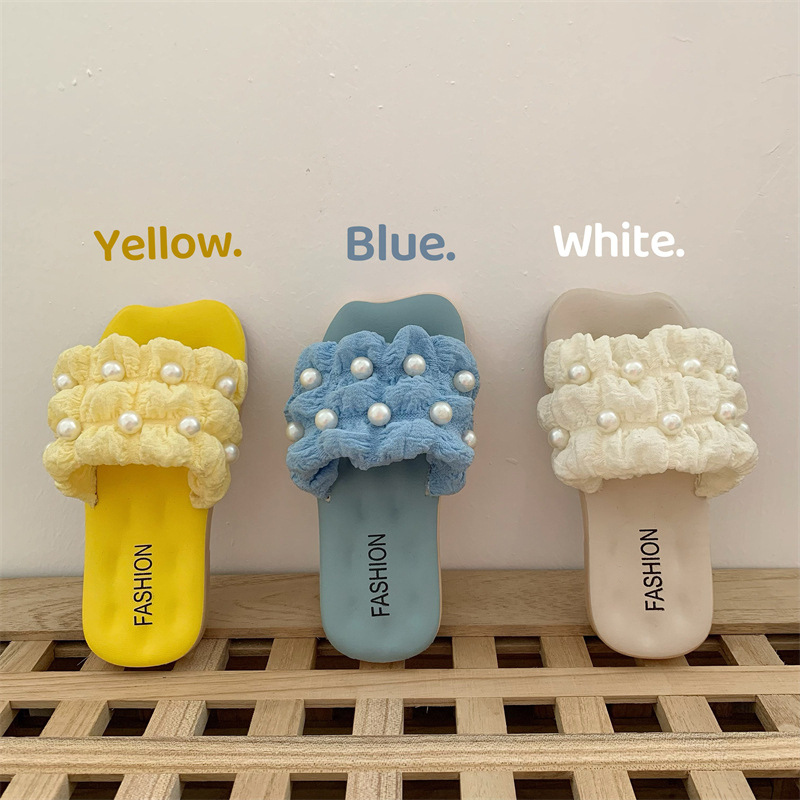 Children's slippers soft bottom non-slip outer wear with skirt all-match casual pearl girls sandals