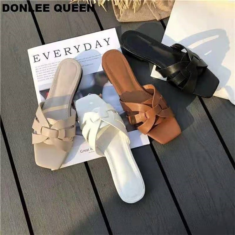 DONLEE QUEEN Women Brand Slippers Summer Slides Open Toe Flat Casual Shoes Leisure Sandal Female Beach Flip Flops Big Size 43