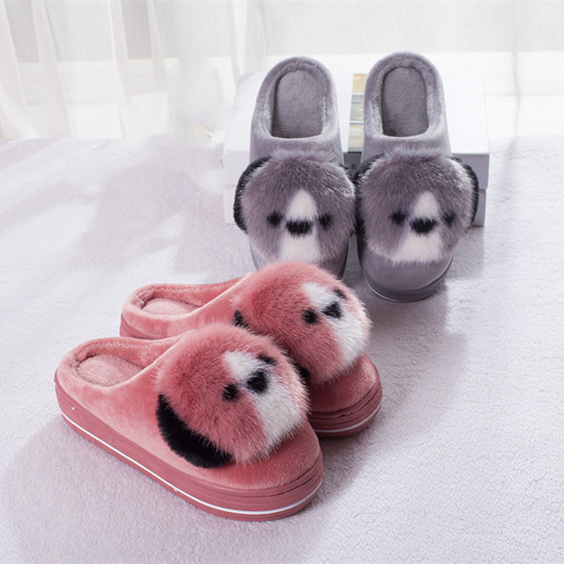 New cartoon dog slippers warm thick-soled couple cotton slippers comfortable home shoes women hair drag