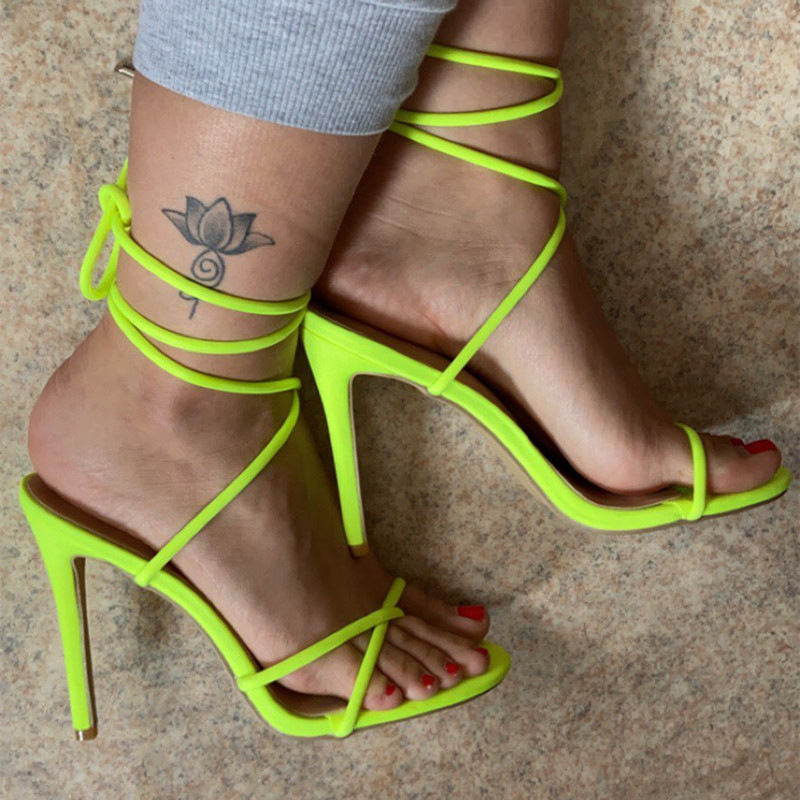 11.5CM Fine High Heels Sandals Footwear Cross-tied Ankle Strap Summer Sandals Shoes Women 2023 Female Sexy Shoes Women Party