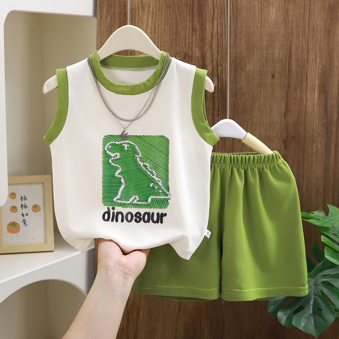 2025 New Summer Kids Sports Clothes Sets Boys Girls Cartoon Letter Print Sleeveless Tank Tops + Shorts Baby Casual Clothing