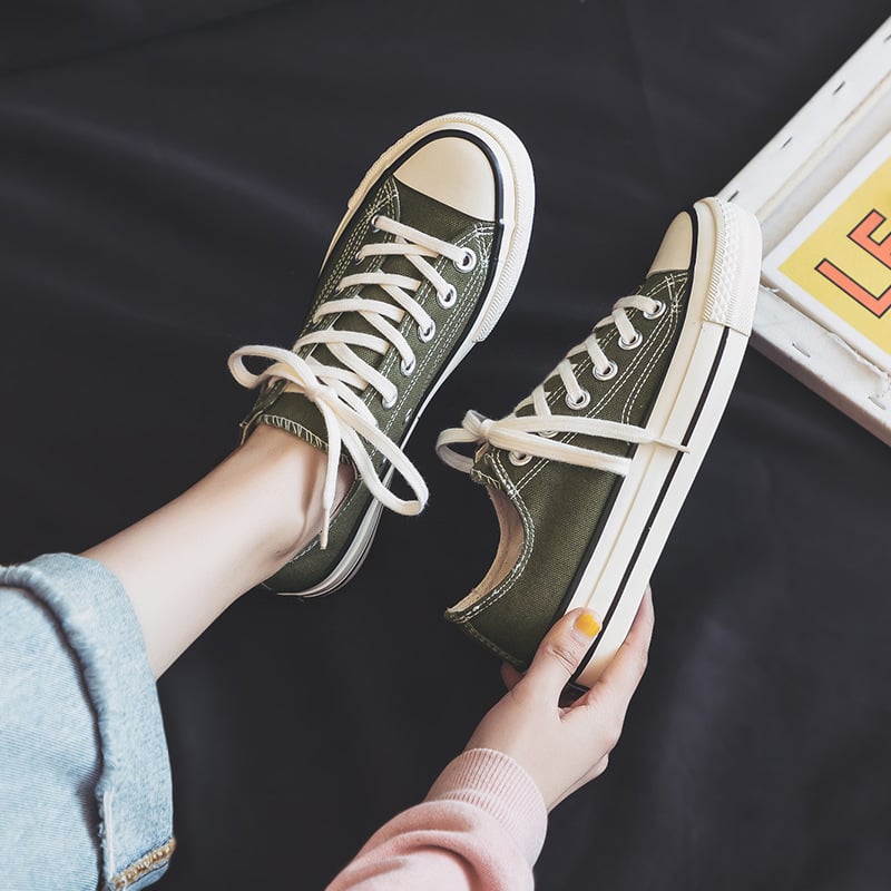 Shoes For Women Low-Top Vulcanized Canvas Platform Sneakers Black Flats Tennis Female Classic Student Small Couples Skateboard