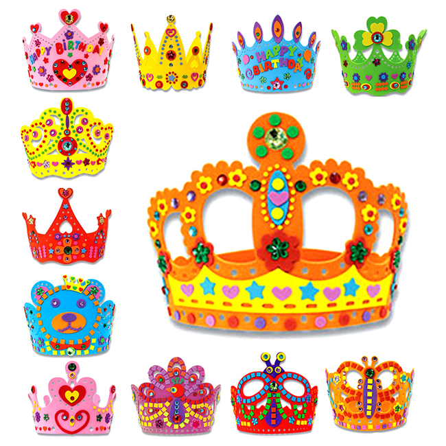 Cute 3D EVA Handmade Crown Craft Cartoon Baby Kids Birthday Headwear Crown DIY Hat Handcraft Toy Random Color