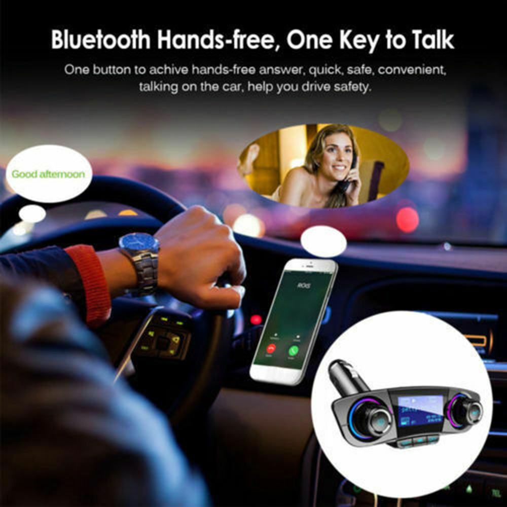 Car Bluetooth Call Voice Broadcast Wireless Music Player 12V-24V FM Transmitter Dual USB Charging Bluetooth AUX U-Disk TF Card