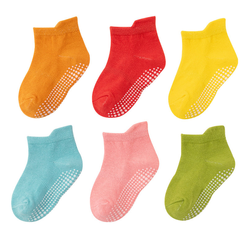 6 Pairs/ 0 to 7 Yrs Cotton Children's Anti-slip Boat Socks For Boys Girl Low Cut Floor Kid Sock With Rubber Grips Four Season