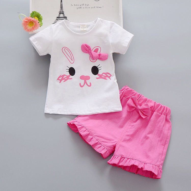 Newborn Kids Baby Girls Clothes short sleeve round neck pullover letter print Tops Denim solid Ruffle Skirts 2pc