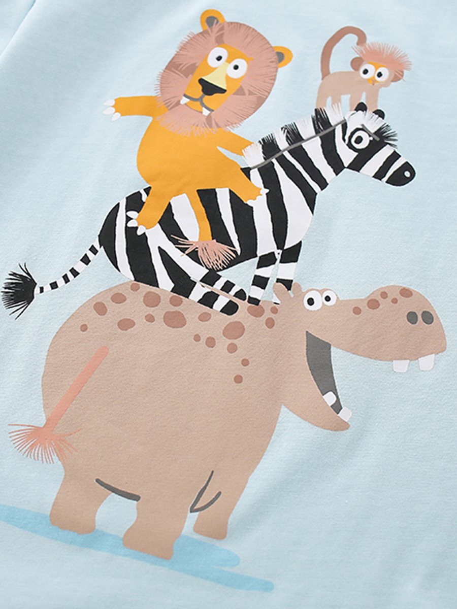 2026 Spring and Summer Children's Short Sleeve Cartoon Animal Round Neck Print Two-Piece Set for Boys