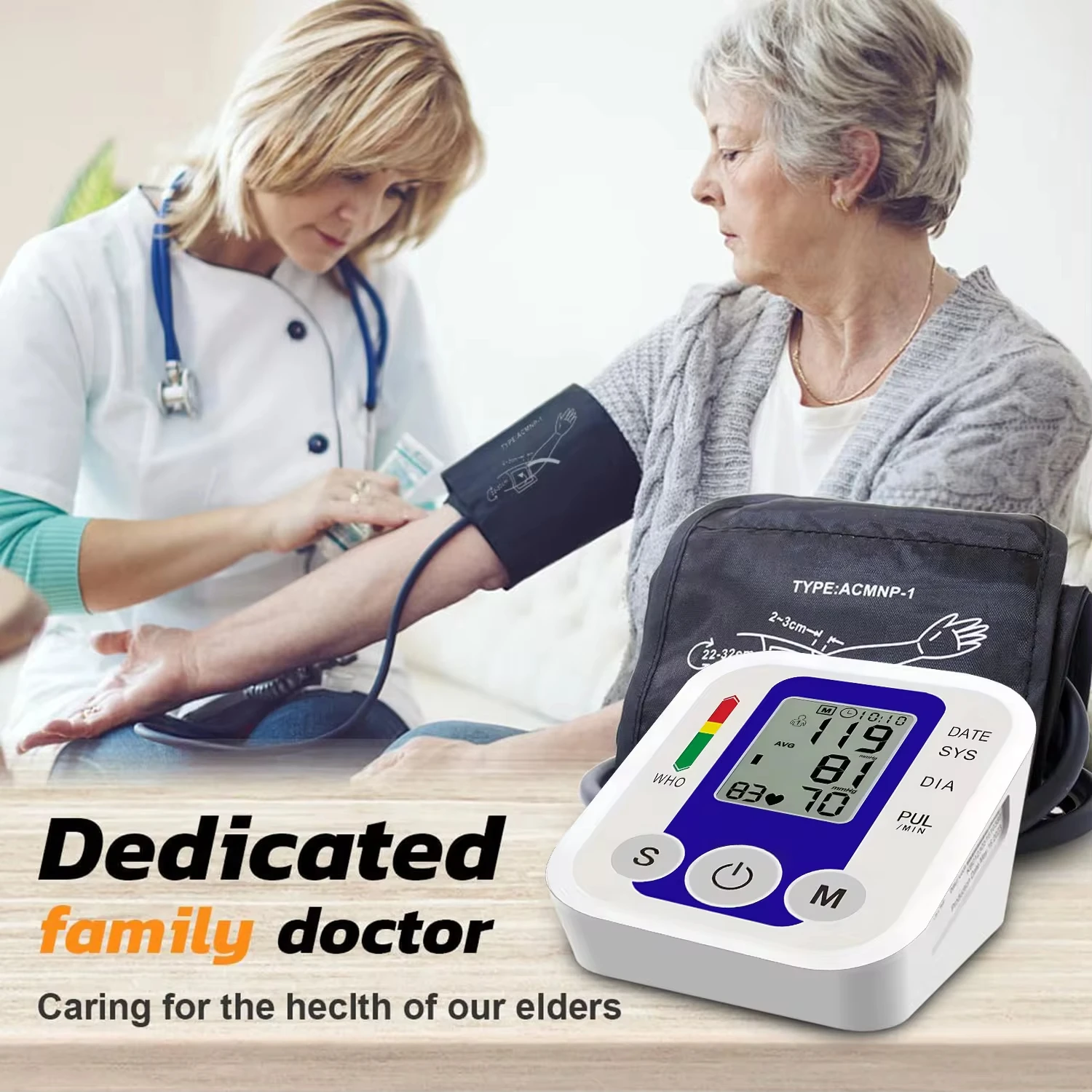 Portable Tonometer Digital Tensiometer Heart Rate Monitor Arm Blood Pressure Monitor BP Equipment Automatic Professional Medical