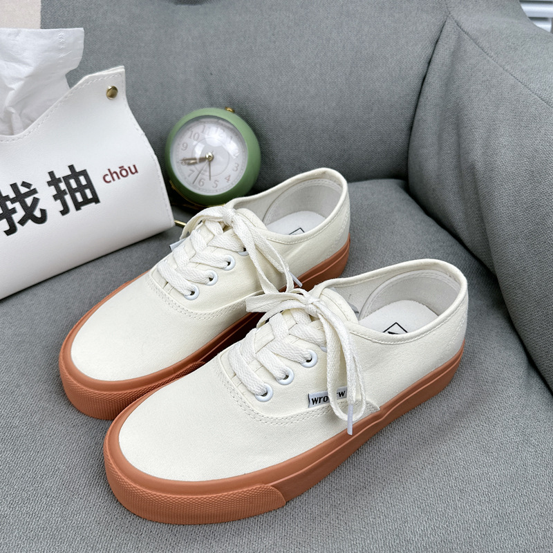 2024 Spring New Low Top Canvas Shoes Female Student Instagram Korean Flat Bottom Versatile Low Top Trendy Casual Skateboarding S