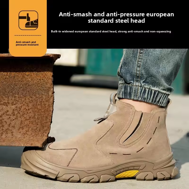 Mens fashion steel toe caps work safety boots cow suede leather welding shoes worker security ankle botas safe footwear protect