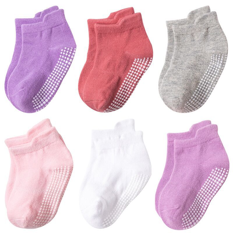 6 Pairs/ 0 to 7 Yrs Cotton Children's Anti-slip Boat Socks For Boys Girl Low Cut Floor Kid Sock With Rubber Grips Four Season