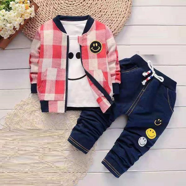 D-baby 0-4Y Kids Boys Girls Trellis Jacket+T Shirt+Pants 3 Children Sport Suits Boys Clothes Set